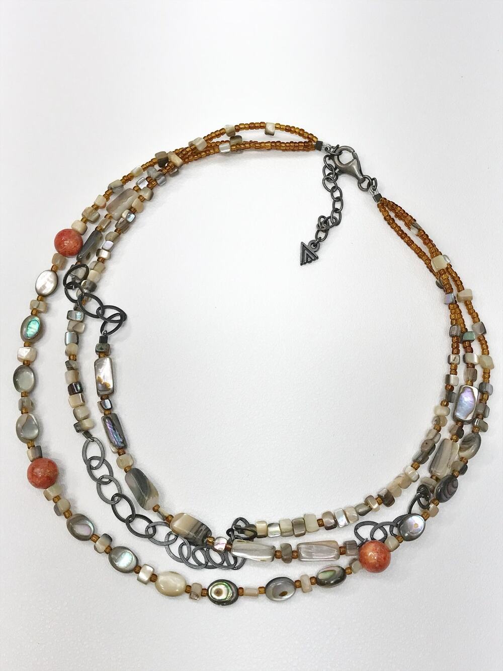 925 Retired Silpada Necklace Sterling Silver Shell Multi Gemstone Southwestern